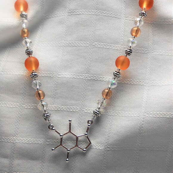 Valiumium Jewelry - No855 Handmade necklace with Tibetan silver caffeine molecule charm and earrings